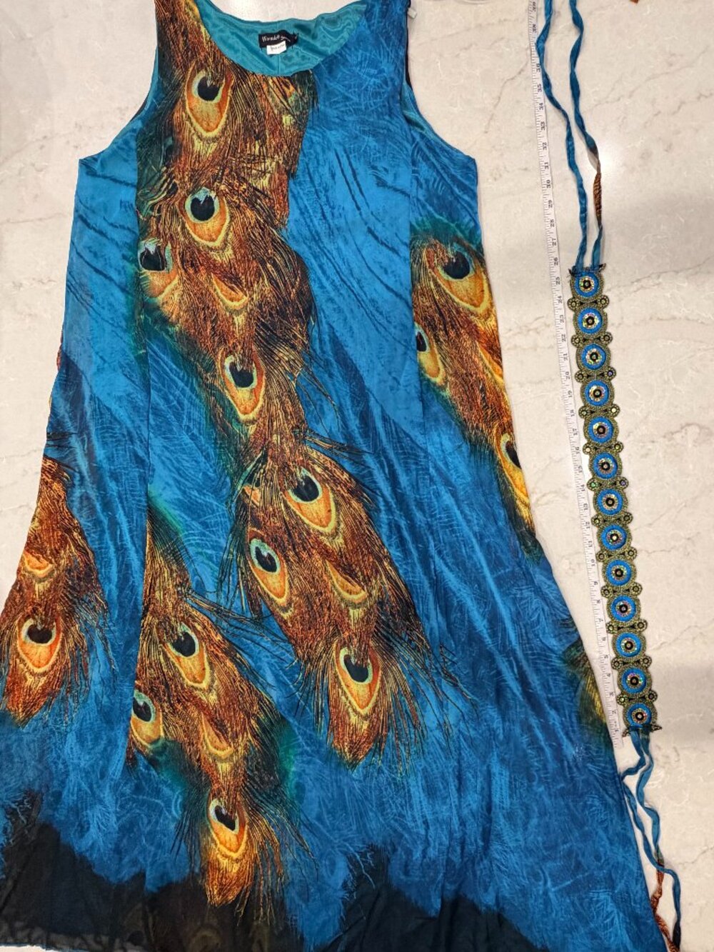 WantDo Turquoise Blue Peacock Summer Dress - Picture 8 of 11